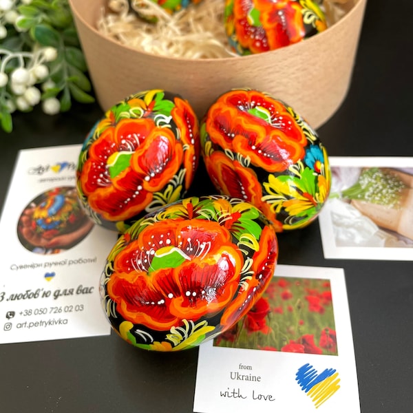 Wooden decorative Easter egg, painted in the style of Petrikov painting| The stand is carved from wood with egg |Exclusive Easter eggs