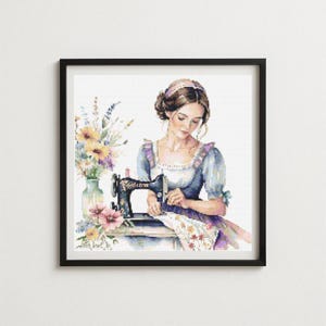 Patrón de punto de cruz para niña, punto de cruz, punto de cruz, PDF, pequeño patrón de bordado, punto de flor