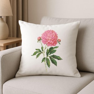 Rosa Pfingstrose Kreuzstich Anleitung PDF Stickdatei Blumenmuster modern botanisch Stickvorlage zum sofortigen Download
