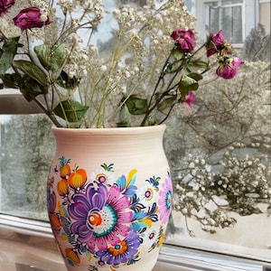 Handmade Ceramic Vase with Colorful Floral Aesthetic, Minimalist and Rustic Vase petrykivka vase Unique Decor, Minimalist Decor new home