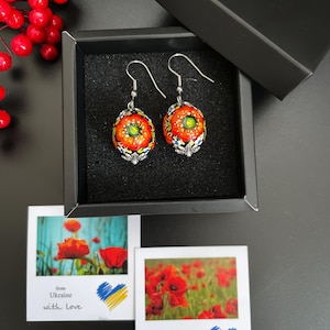 Minimalist Women Earrings With Floral Pattern Everyday Charming Earrings Ethnic Jewelry, Gift For Her petrykivka earrings with poppies