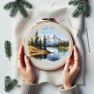 Moderne Kreuzstich Designs, Berglandschaft Kreuzstichmuster | Digitale PDF Download Natur Kreuzstich