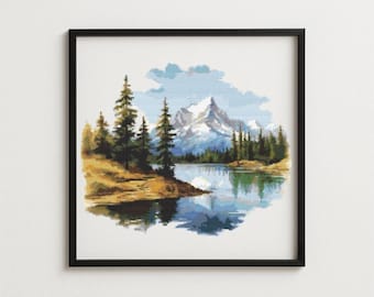 Modern Cross Stitch Designs, Embroidery Mountain Landscape Cross Stitch Pattern | Digital PDF Download nature cross stitch