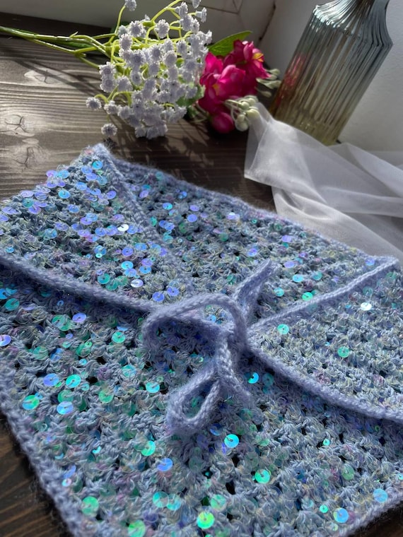 Crochet Sequin Bandana, Handmade Sparkle Hair Scarf, Boho  display picture 1