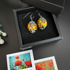 Petrykivka Ukrainian Wooden earrings Minimalist Women Earrings With Floral Pattern Everyday Charming Earrings Ethnic Jewelry, Gift For Her