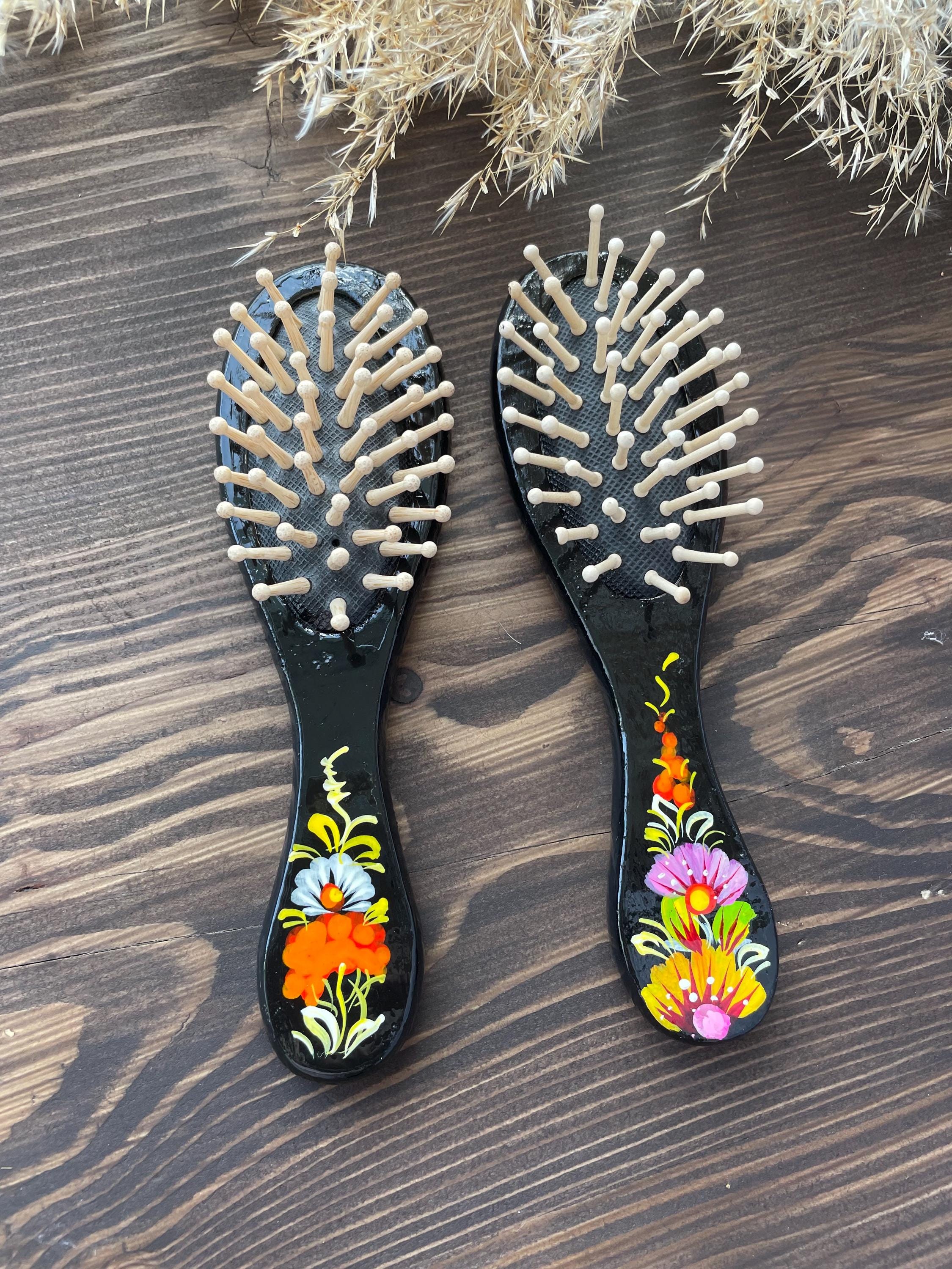 Wooden Comb With Petrikovka Painting, Hand-painted Hair Accessory