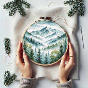 Kreuzstich Stickmuster Stickdatei Wald Landschaft Stickdatei Berg Poster Stickdatei PDF Download