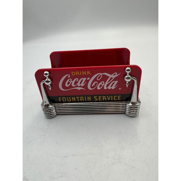 Vintage Coca-Cola Fountain Service Napkin Holder Red Chrome Retro Diner Style