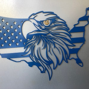 Custom made 14 gauge steel sign of american flag/eagle/us map.    22x17