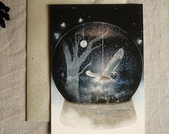 Wenskaart Snowglobe Uil met envelop