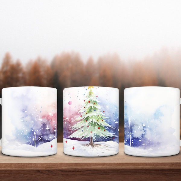 Festliche Fichte: Weihnachtsbaum-Aquarell-Keramiktasse