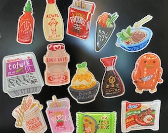 Grands aimants pour réfrigérateur en acrylique avec finition en résine époxy Cheekee Food série 1 | Aimant de jeu de mots asiatique coquin, décoration de réfrigérateur, décoration de réfrigérateur