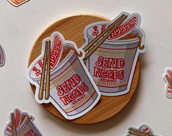 Envoyer Noods cup noodles - Livré en vinyle ou autocollant holographique | Décalcomanie pour ordinateur portable, gourde, journal, album de coupures, imperméable à l'eau