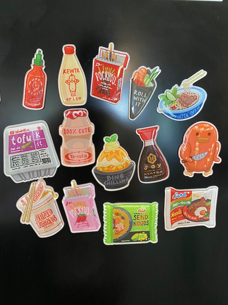 Cheekee Food series 1 large acrylic fridge magnets with epoxy resin finish Asian cheeky pun magnet, fridge decoration, refrigerator decor zdjęcie 1