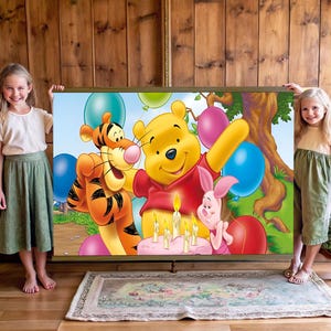 Winnie l’ourson amis, toile suspendue, art de chambre d’enfants, art mural de chambre d’enfant, décoration murale de chambre d’enfant, tapisserie surdimensionnée, décor de chambre d’enfant