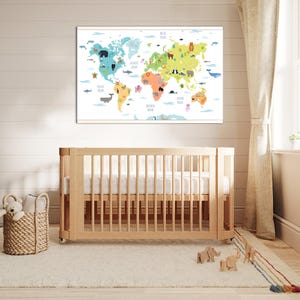 Animal Map,Nursery Decor,Oversize Wall Art,Babyroom Decor,Kidsroom Wall Hanging,Canvas Wall Art,Vintage  Canvas,Large Wall Art,Printed Decor