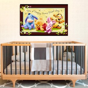 Winnie l’ourson amis, toile suspendue, art de chambre d’enfants, art mural de chambre d’enfant, décoration murale de chambre d’enfant, tapisserie surdimensionnée, décor de chambre d’enfant