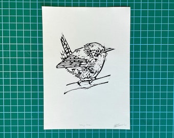Jenny Wren / Original Bird Lino Print / Handmade
