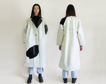 Black and White Cowhide Raglan Trench Coat No. 4