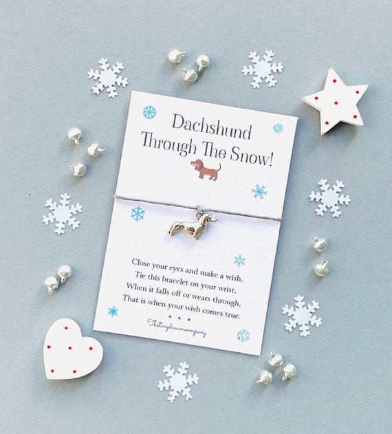 Dachshund Through the Snow Wish Bracelet, Sausage Dog, Christmas