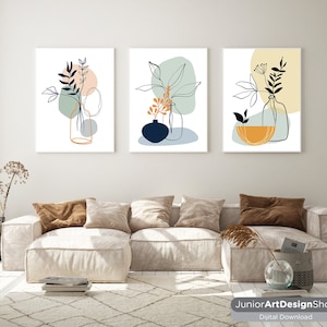 Color Flowers Abstract Wall Art Set of 3 | Colorful Printable Digital Decor