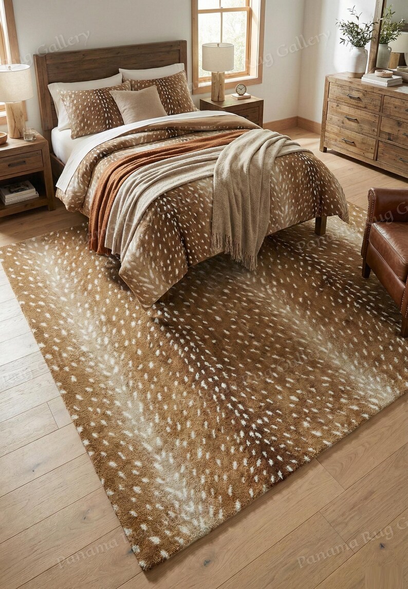 Fwn Pattern Rug Deer Print Area Rug | Hand Tufted Wool Fawn Pattern Rug | Rustic ...