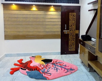 Heart Shaped Wool Rug, Valentine's Day Gift, Handmade Tufted Carpet