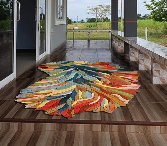 Hand Tufted Psychedelic Irregular Large Area Rug 9x12 Unique Design for Living Room Bedroom Boutique Home Decor, Dining, 3x5 4x6 5x8 8x11
