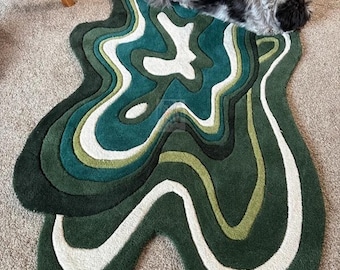 Tapete de área macia irregular tufado à mão psicadélico - design de puzzle abstrato exclusivo para sala de estar e quarto, decoração de casa