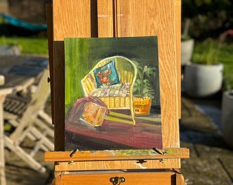 Rattan Chair Oil Painting Still Life Handmade