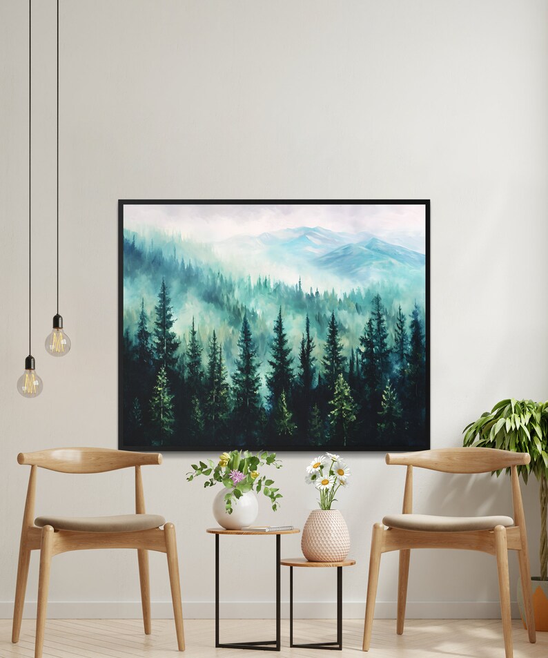 Misty Forest Canvas Print, Large Wall Art, Nature Landscape Painting