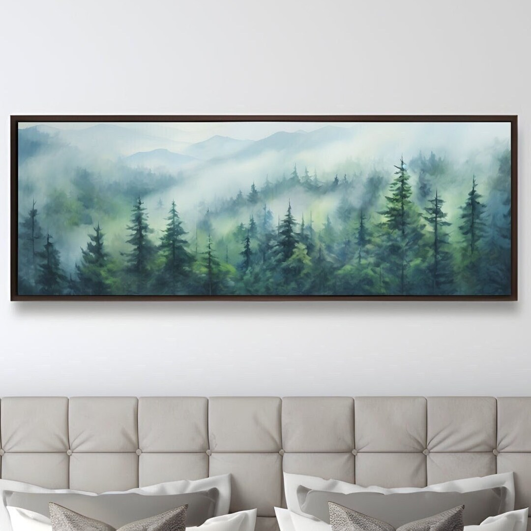 Misty Forest Canvas Print, Large Wall Art, Nature Landscape Painting, Peaceful Home Decor, Green Woodland Scenery, Tranquil Artwork Hanging