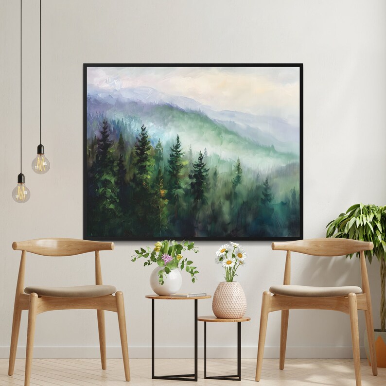 Misty Forest Canvas Print, Large Wall Art, Nature Landscape Poster