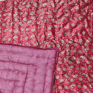 Red Paisley Printed Satin Silk Handmade Quilt Handmade Silk Quilt Indian Jaipuri Gold Print Razai Filled With Cotton Warm Quilt.