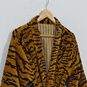 Velvet Kimono Robe, Tiger Print Loungewear, Bohemian Duster, Cotton Lined, Free Size Fit