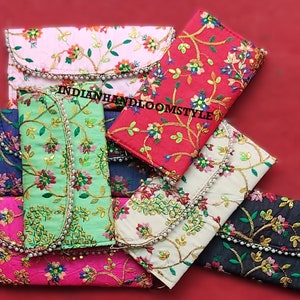 Bolso de mano bordado para mujer, bolso de mano tipo sobre, regalo de boda indio, regalos de dama de honor, regalos de boda, regalos de mehendi, regalo de devolución