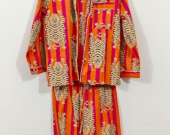 インド綿パジャマセット、ナイトウェアパジャマセット、花柄パジャマセット、パジャマドレス、ボヘミアン風ファッション、彼女へのギフト、レディースドレス