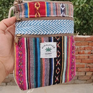 Hemp Shoulder Bag with zipper, Travel Gift, Sling bag, Makeup Bag, Coin Purse, Hemp Wallet, mobile bag, gift for her, small items bag.