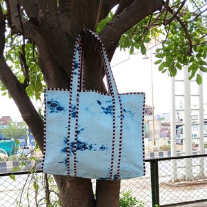Indian tote bag , Silk chinon fabric tote bag , tie dye bag, Collage bag, Daily use market bag, gift for girlfriend, Travel bag,  free ship