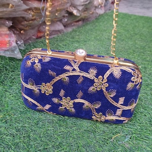 Blue Embroidery Designer Evening Party Clutch, Clutch bag For Women, Wedding Clutch, bag charm,Favor Gift Bags, gift for her, shoulder bag