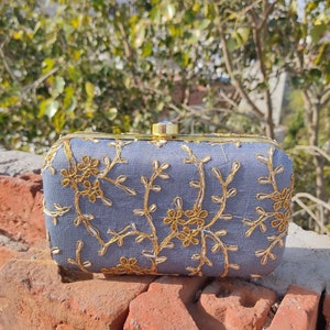 Grey Embroidery Designer Evening Party Clutch, Clutch bag For Women, Wedding Clutch, Many Colors Available, Favor Gift Bags, gift for her