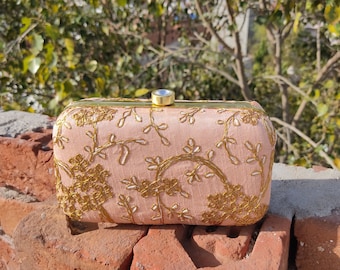 Rose gold Embroidery Designer Evening Party Clutch, Clutch bag For Women, Wedding Clutch, shoulder bag, Favor Gift Bags, gift for her