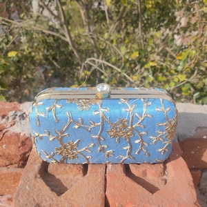 Blue Embroided Designer Evening Party Clutch, Clutch bag For Women, Wedding Clutch, Gift For Her, Party Wear Rajasthani Evening Bags,