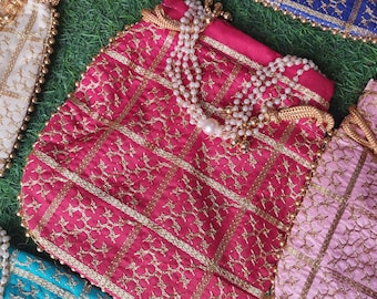 Bolsos Potli para mujeres, diseñador de joyas y artesanías Zari Work, obsequios de Diwali, regalos de boda, Potli indio, lo mejor para regalar, obsequios para eventos
