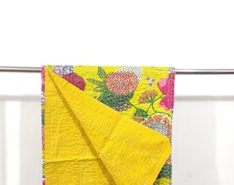 vintage Indian 100% Cotton handstitched  Kantha Quilt, Floral design, kantha throws, kantha blanket, kantha bedspread, Cotton Bedspread