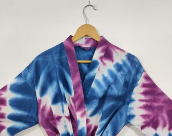 Kimono 100% algodón Tie Dye Bandej, bata kimono de algodón, bata kimono, vestido kimono, kimono para mujer, kimono india, kimono largo, conjunto kimono