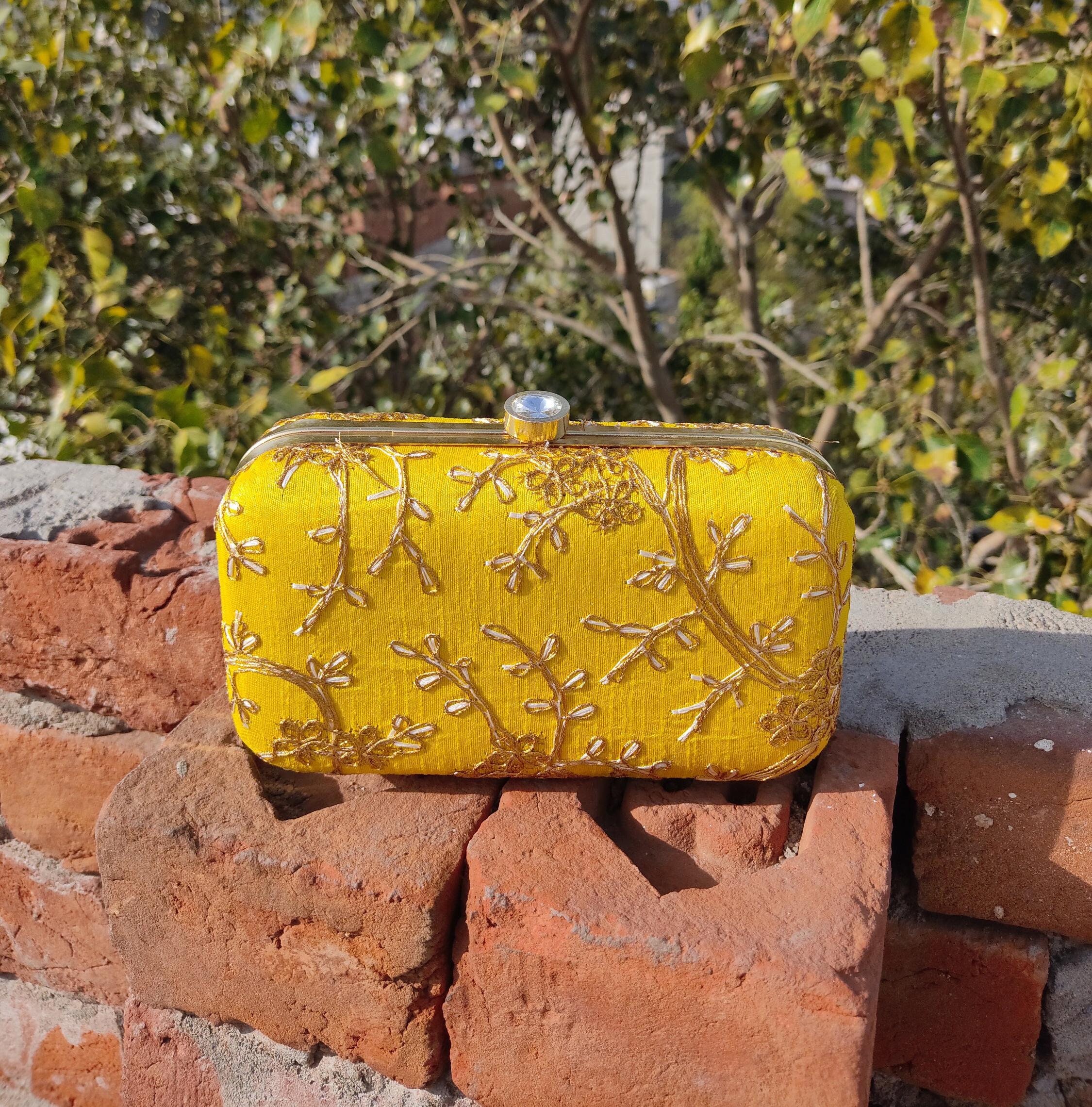 Yellow clutch bags for weddings hotsell