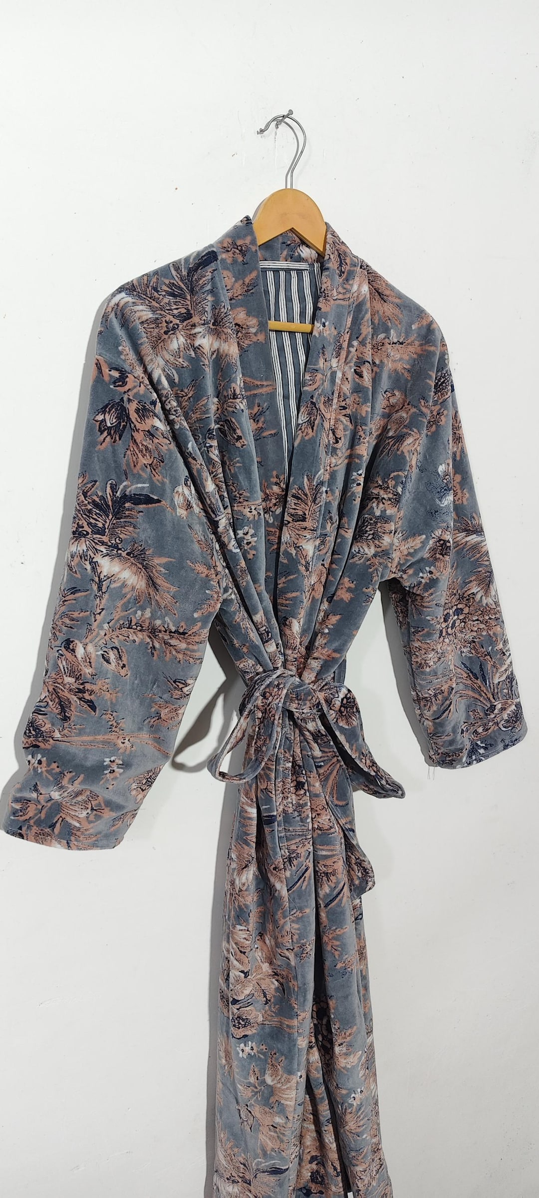 Fancy House Robe Luxury Velvet House Robe, Dressing Gown, Velvet Cotton Kimono Robe ...