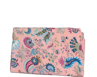vintage Indian 100% Cotton handstitched  Kantha Quilt, Floral design, kantha throws, kantha blanket, kantha bedspread, Cotton Bedspread