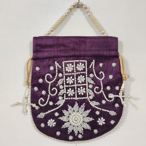 Handmade Women&#39;s Embroidered Potli Bag, Pouch Drawstring Bag, Return Gift For Bridal potli, Wedding Favors, Indian Potlis, Best for gifting